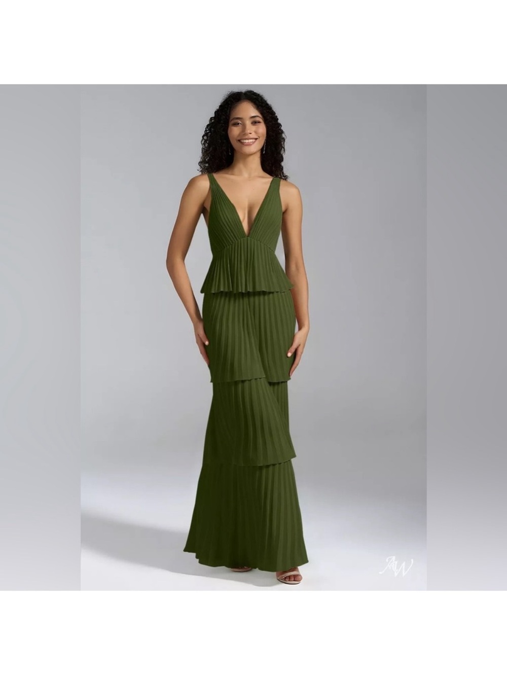 AW Bridal Green Olive Formal Dress - Size 6